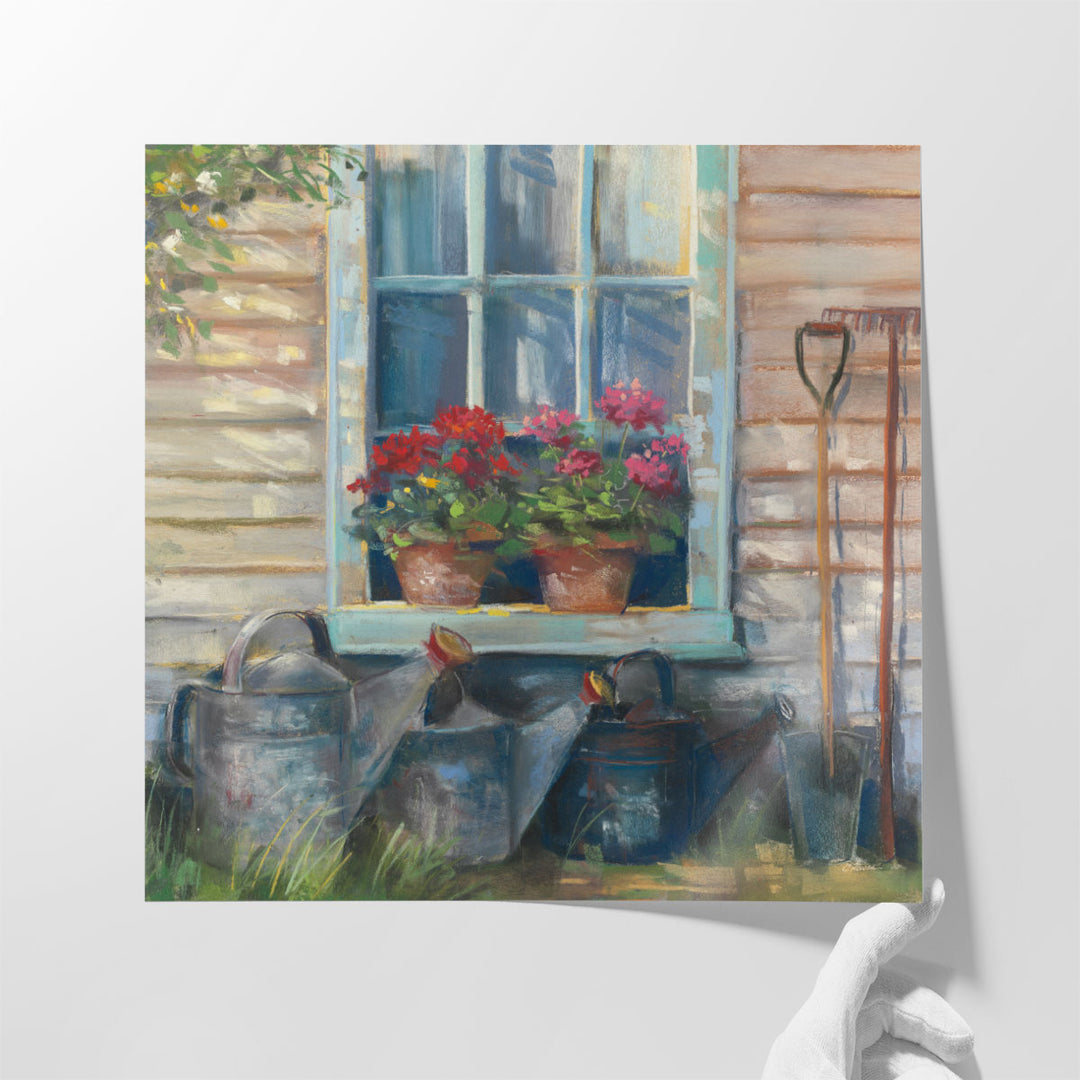 Window with Geraniums - Canvas Print Wall Art