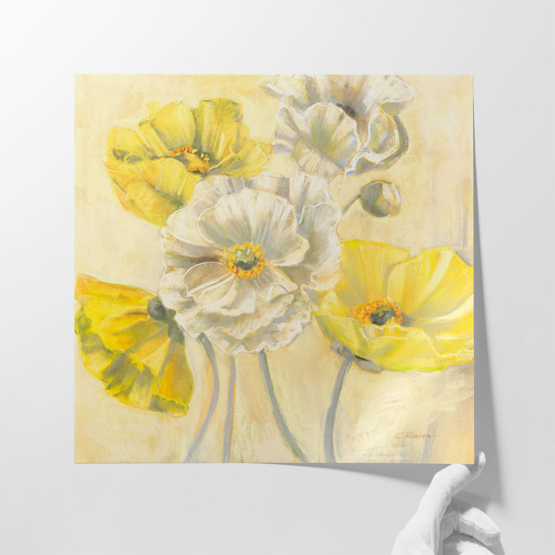 Gold and White Contemporary Poppies I - Canvas Print Wall Art