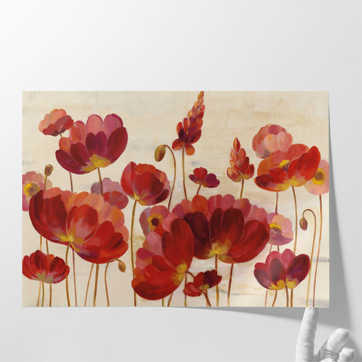 Red Flowers on Cream - Canvas Print Wall Art