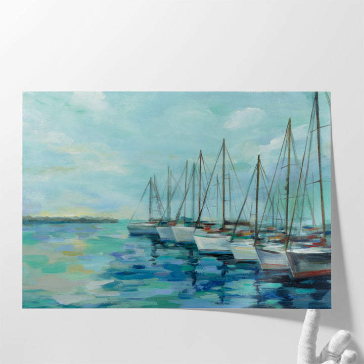 Breakwater and Boats - Canvas Print Wall Art