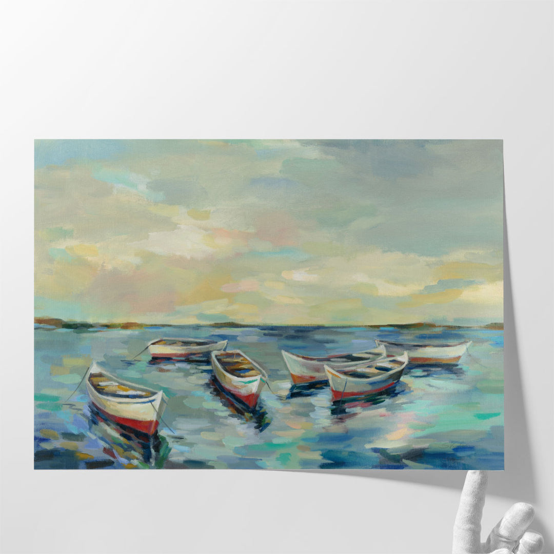 Coastal View of Boats - Canvas Print Wall Art