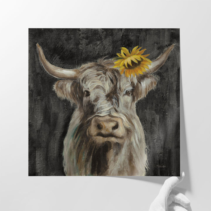 Floral Highland Cow - Canvas Print Wall Art