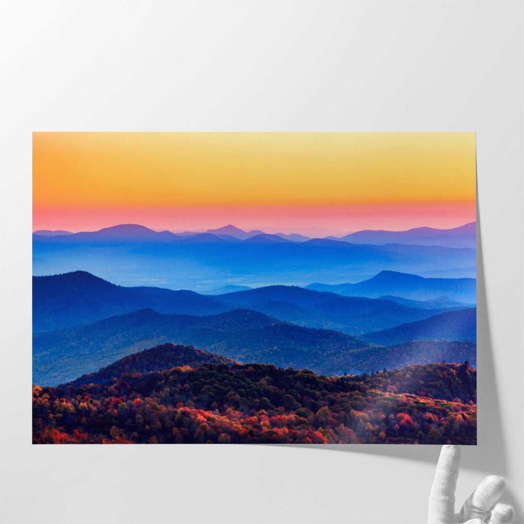 Sunset Over The Blue Ridge Mountains in North Carolina - Canvas Print Wall Art