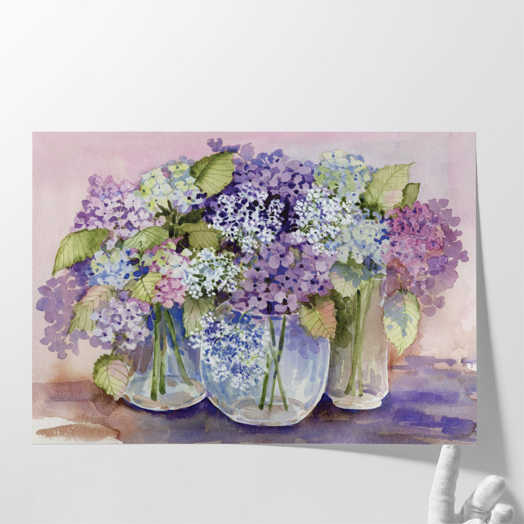 Hydrangeas In Glass - Canvas Print Wall Art