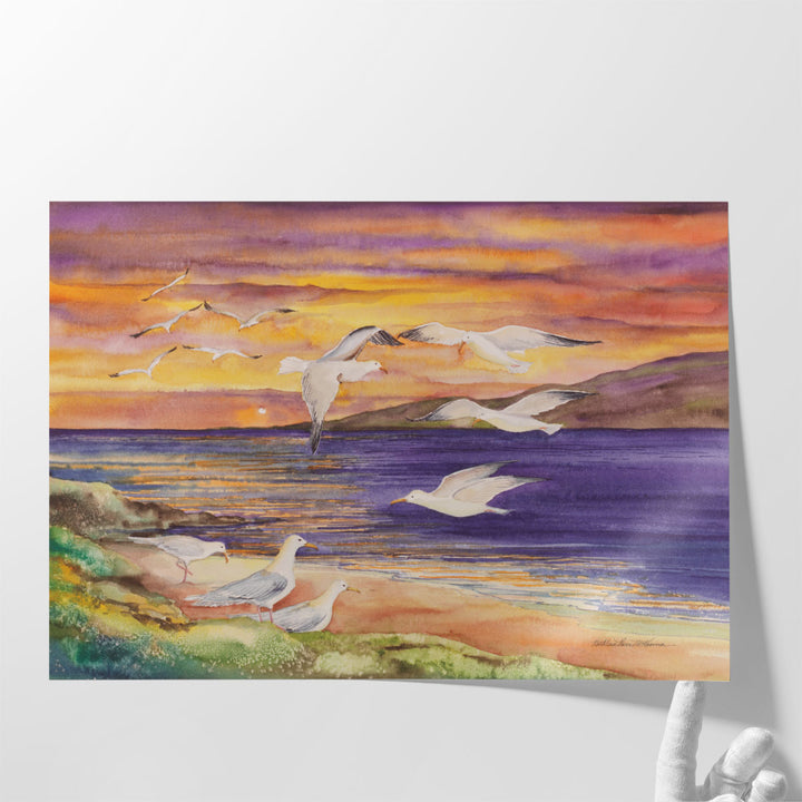 Seagull Sunset - Canvas Print Wall Art