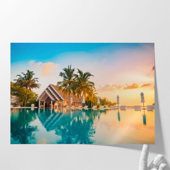 Beautiful Poolside Sunset Sky - Canvas Print Wall Art