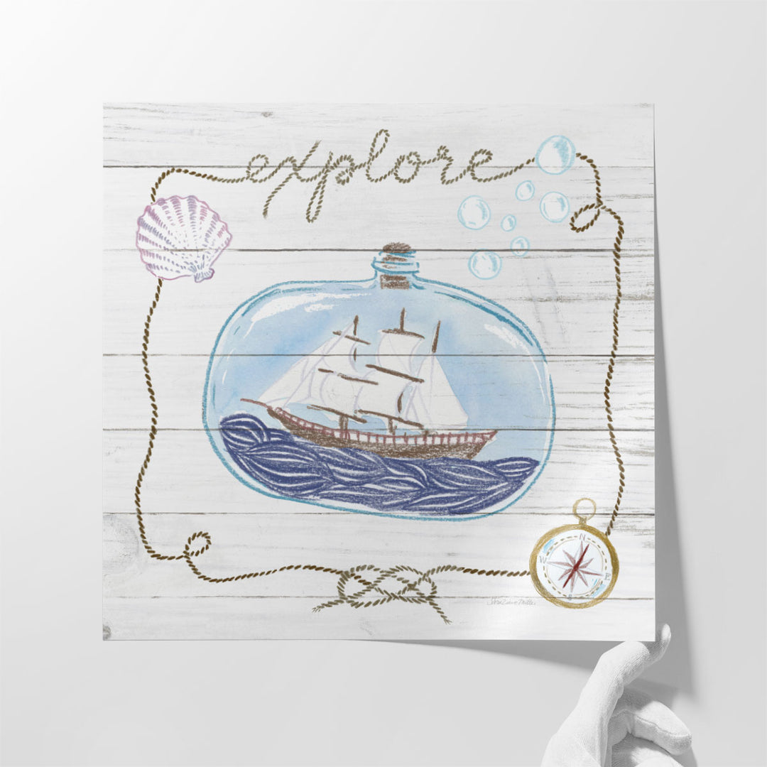 Ship in a Bottle Explore Shiplap - Canvas Print Wall Art