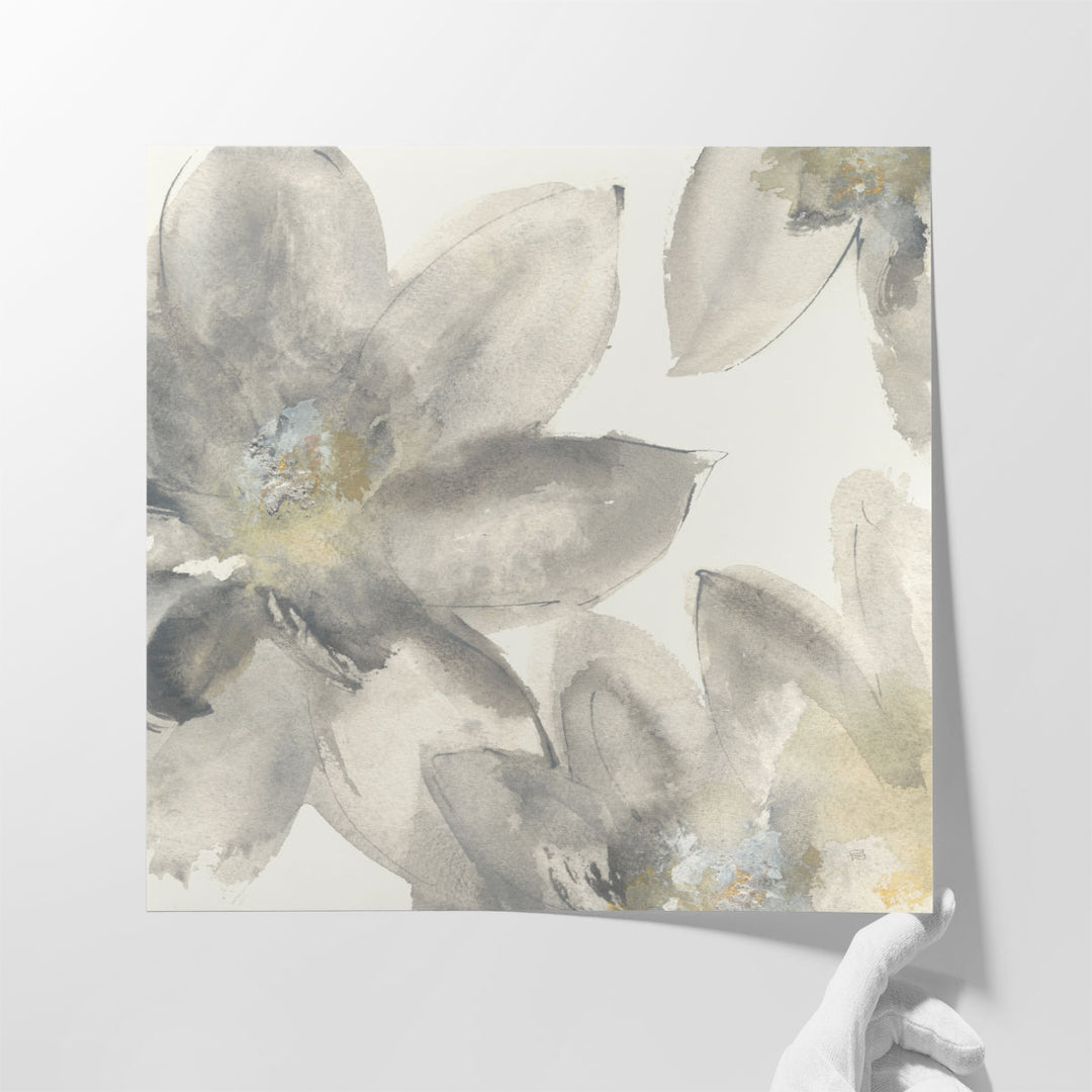 Gray and Silver Flowers I - Canvas Print Wall Art