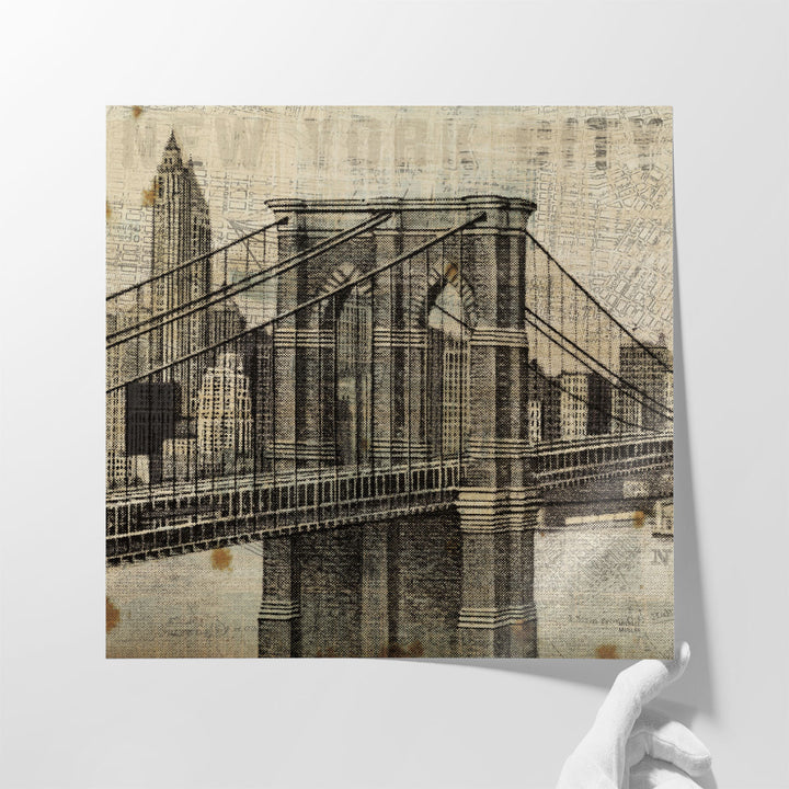 Vintage NY Brooklyn Bridge Skyline II - Canvas Print Wall Art