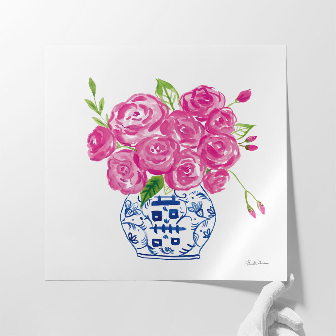 Chinoiserie Roses on White II- Canvas Print Wall Art