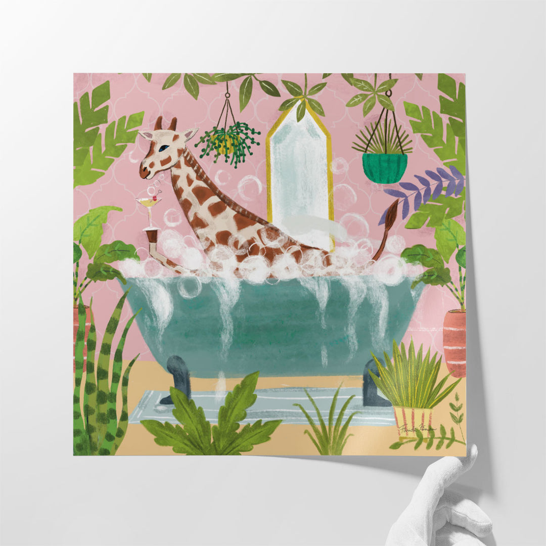 Giraffe in Tub - Canvas Print Wall Art