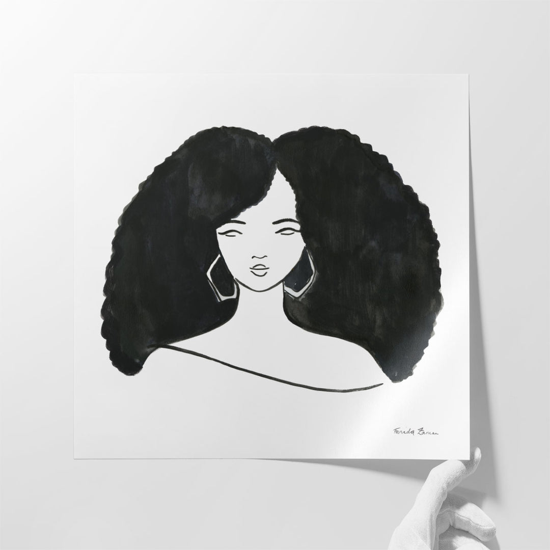 Afro Girl II Black and White - Canvas Print Wall Art