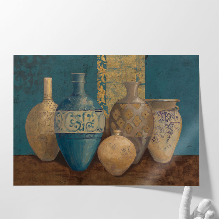 Aegean Vessels on Turquoise - Canvas Print Wall Art