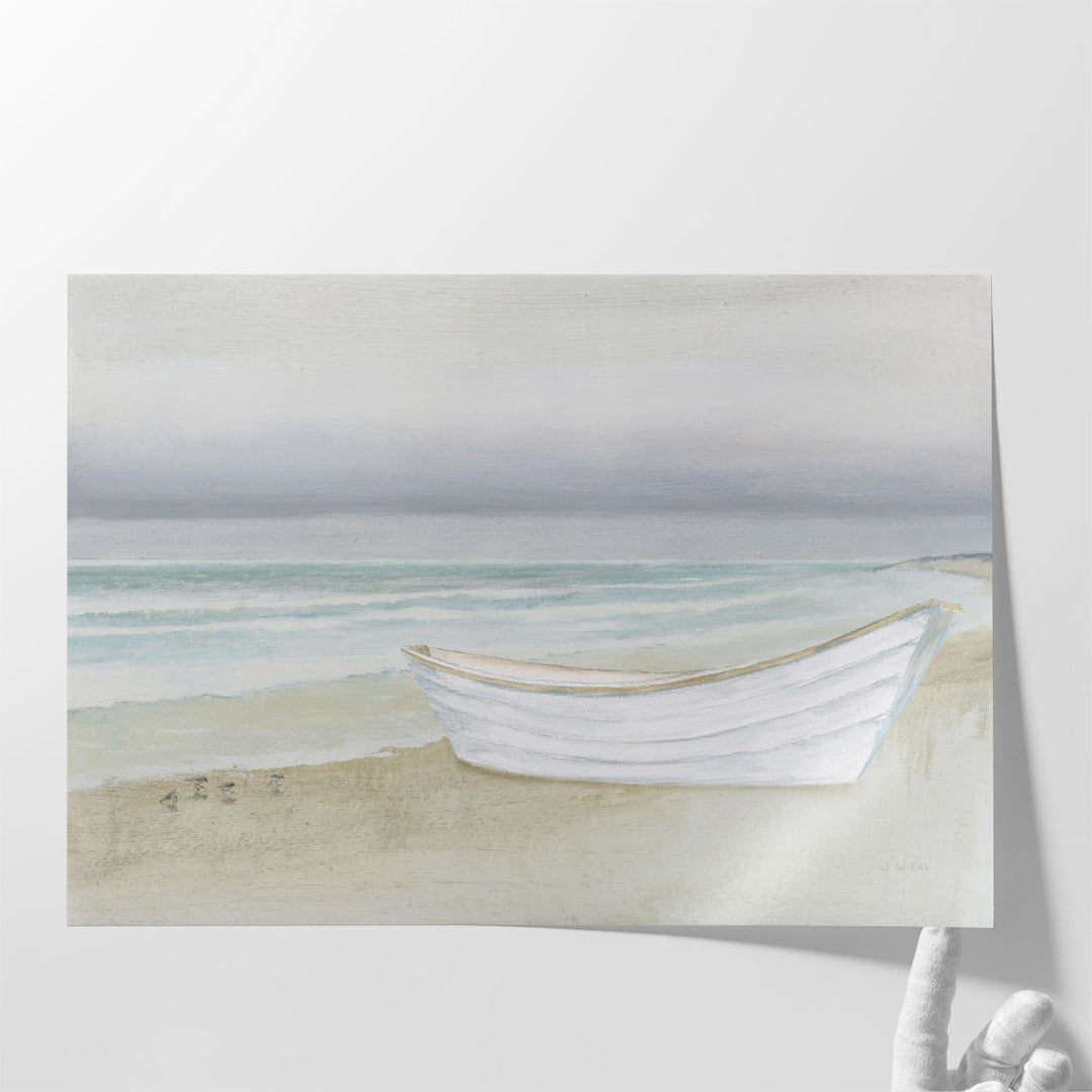 Serene Seaside with Boat - Canvas Print Wall Art