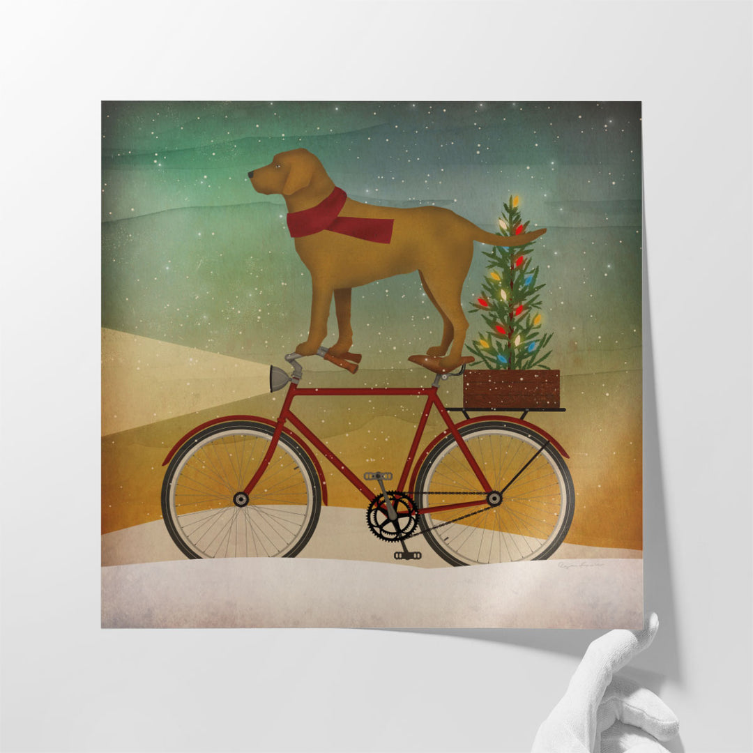 Yellow Lab On Bike Christmas - Canvas Print Wall Art