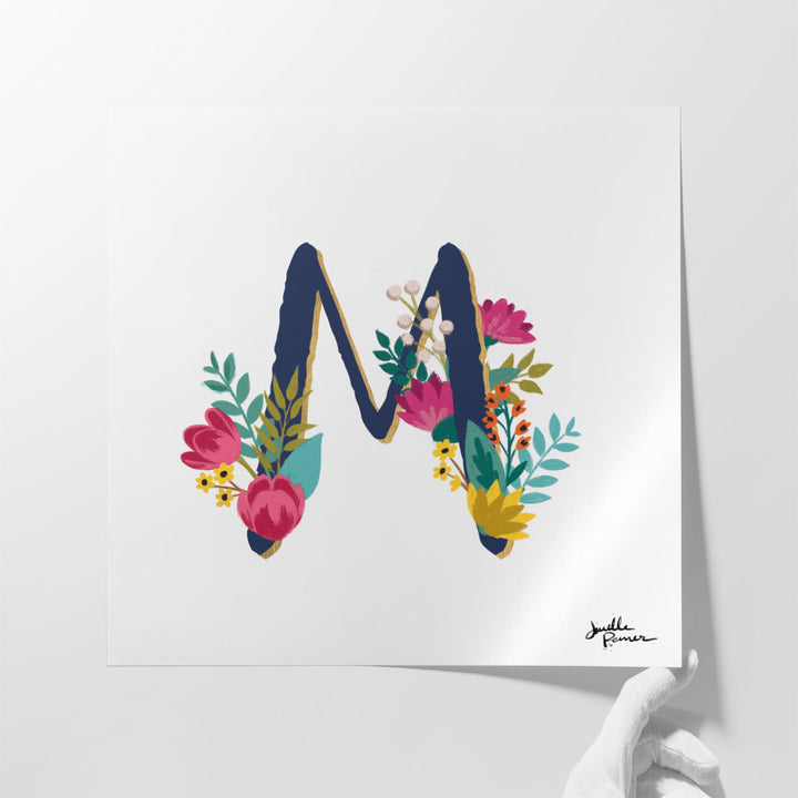 Romantic Luxe Monogram M Navy - Canvas Print Wall Art