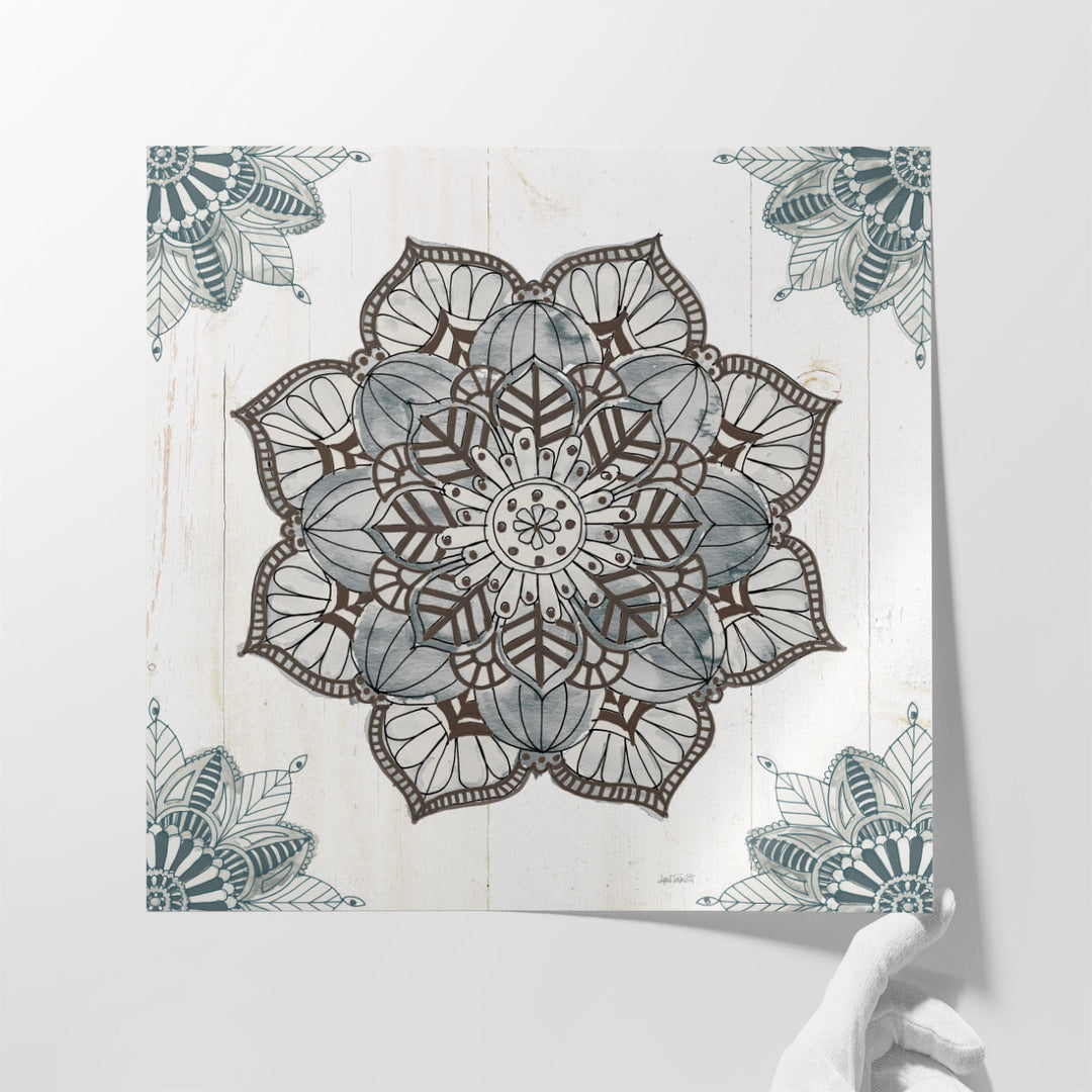 Mandala Morning I Blue and Gray - Canvas Print Wall Art