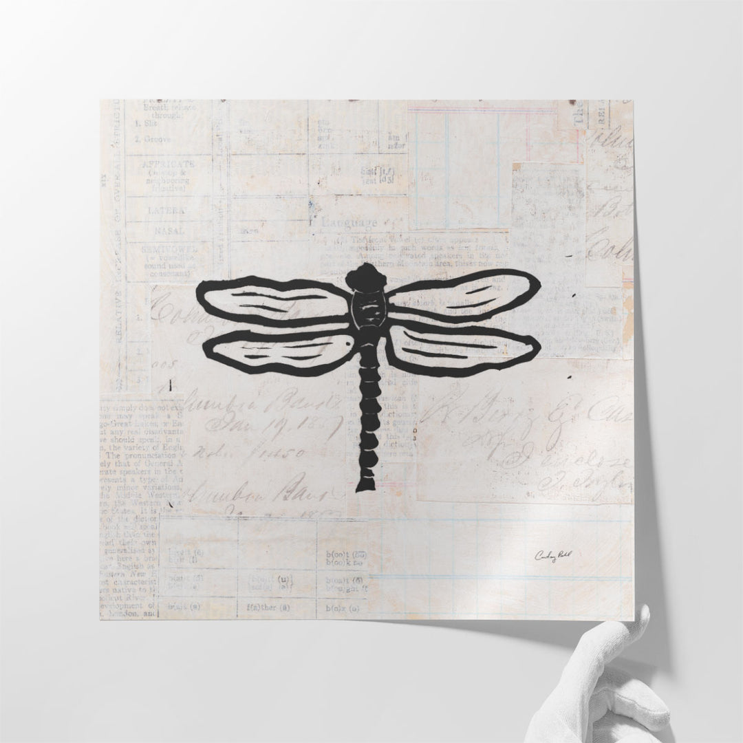 Dragonfly Stamp Black and White - Canvas Print Wall Art