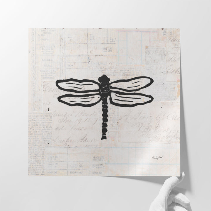 Dragonfly Stamp Black and White - Canvas Print Wall Art