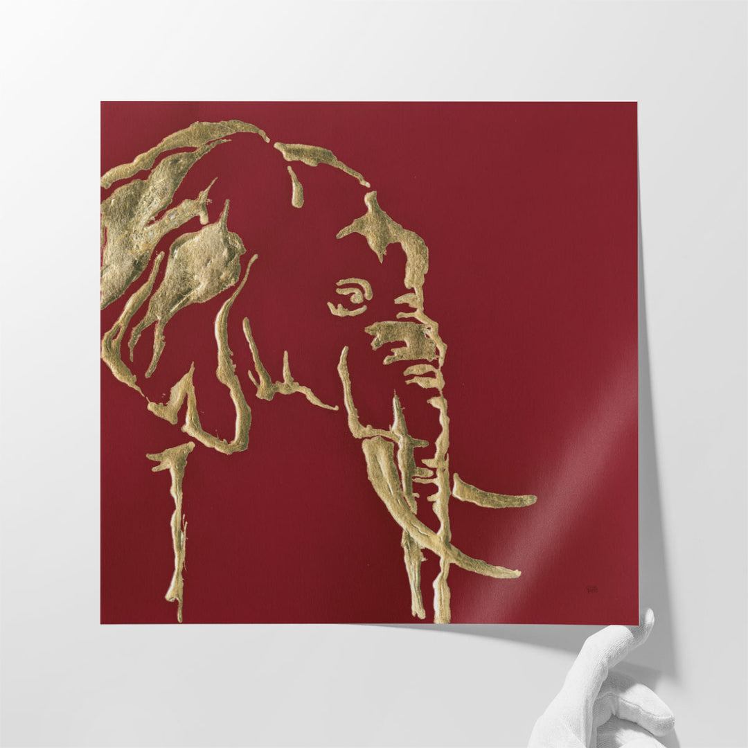 Gilded Elephant on Red - Canvas Print Wall Art