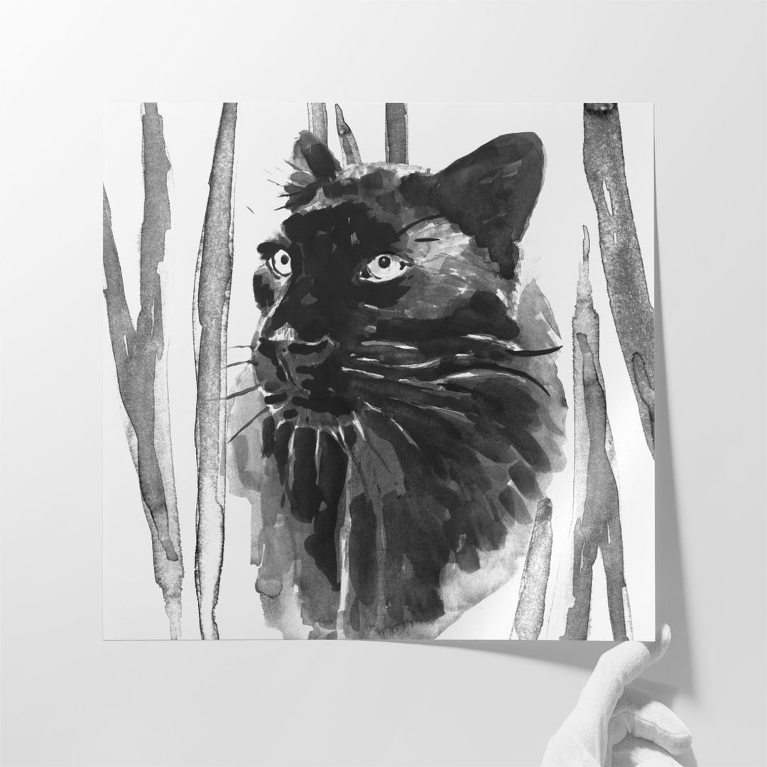 Still Cat I Black and White - Canvas Print Wall Art