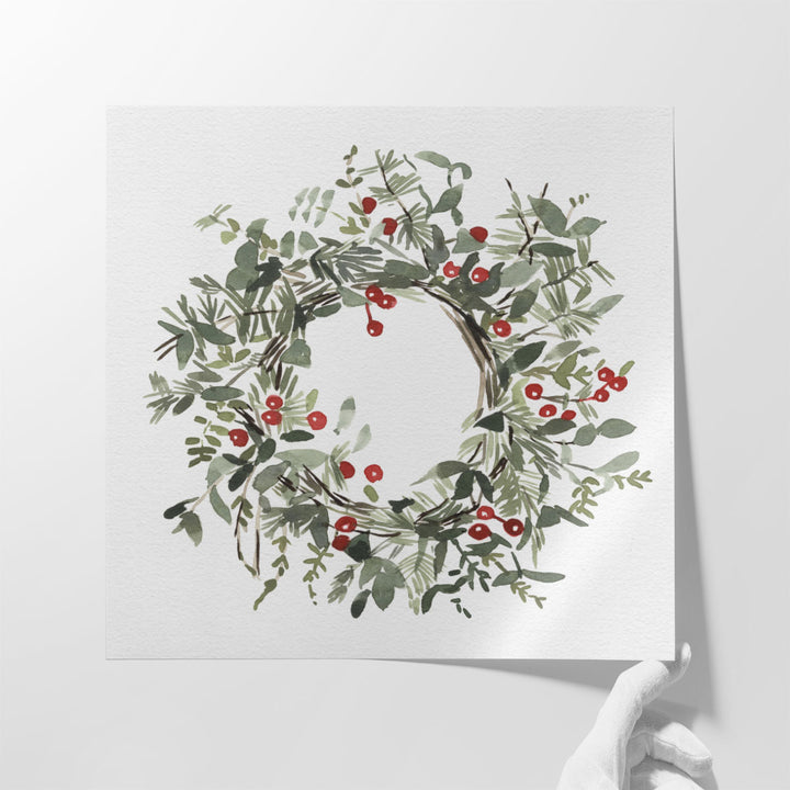 Holly Farmhouse Wreath I - Canvas Print Wall Art