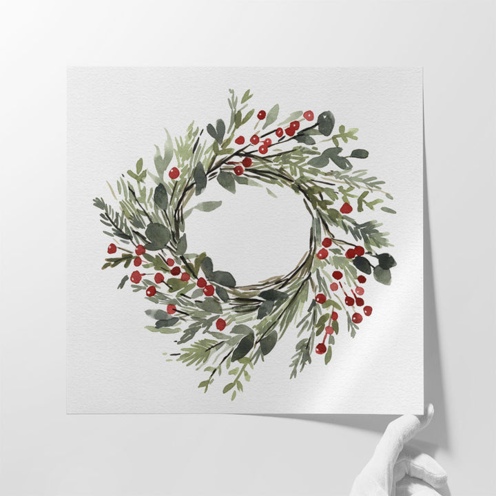 Holly Farmhouse Wreath II - Canvas Print Wall Art