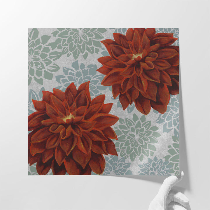 Woodblock Dahlias I - Canvas Print Wall Art