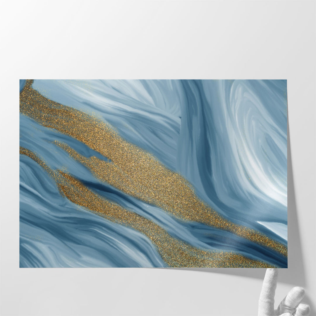 Blue Abstract Art, Modern Marble Wall Decor, Large Prints for Living Room  | Blue Waves Of Gold