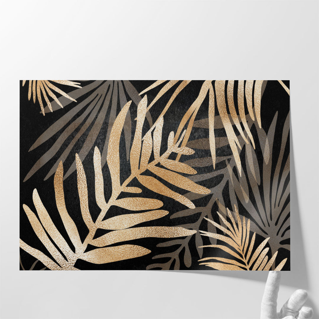 Glam Leaves Black Gold 3 - Canvas Print Wall Art