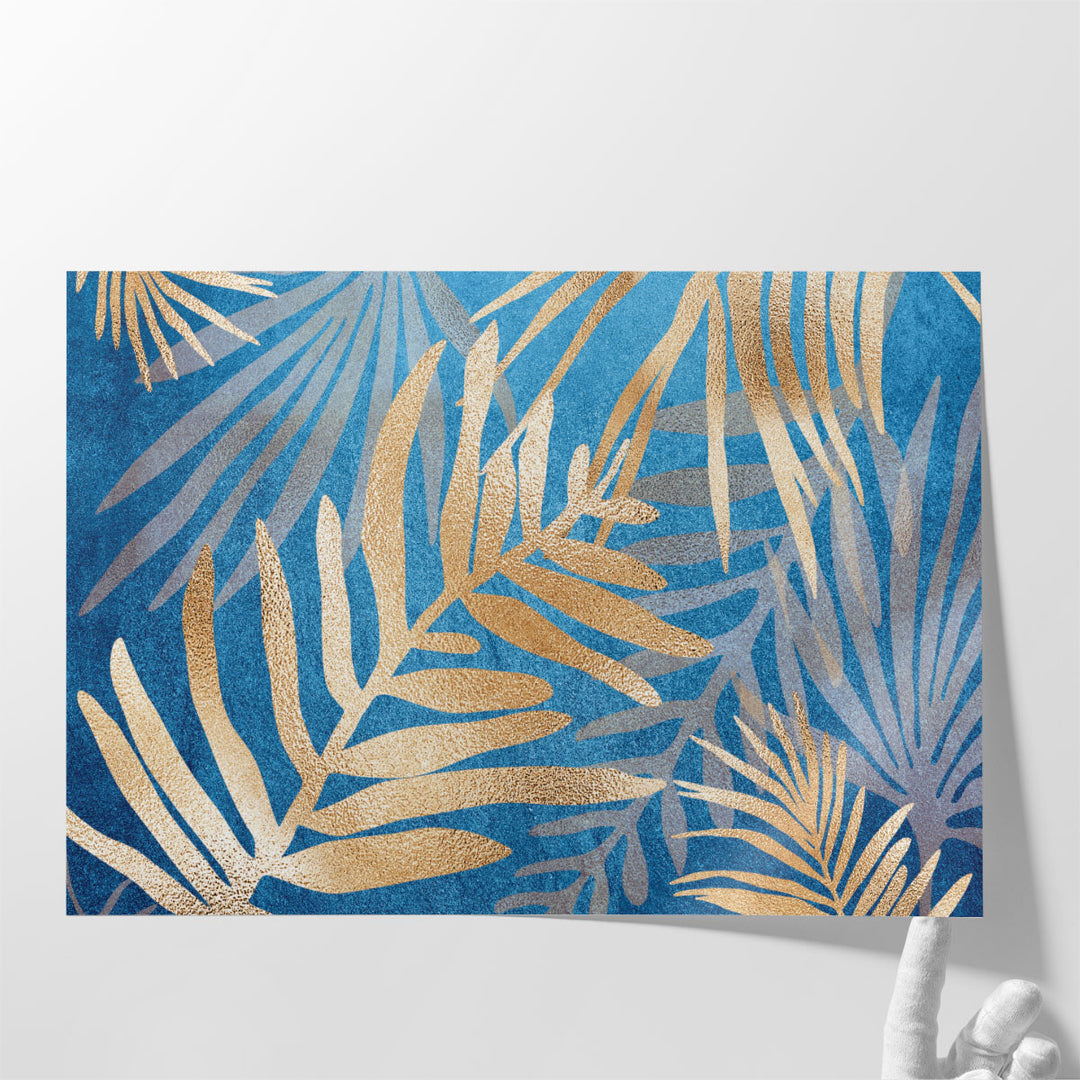 Glam Leaves Blue - Canvas Print Wall Art