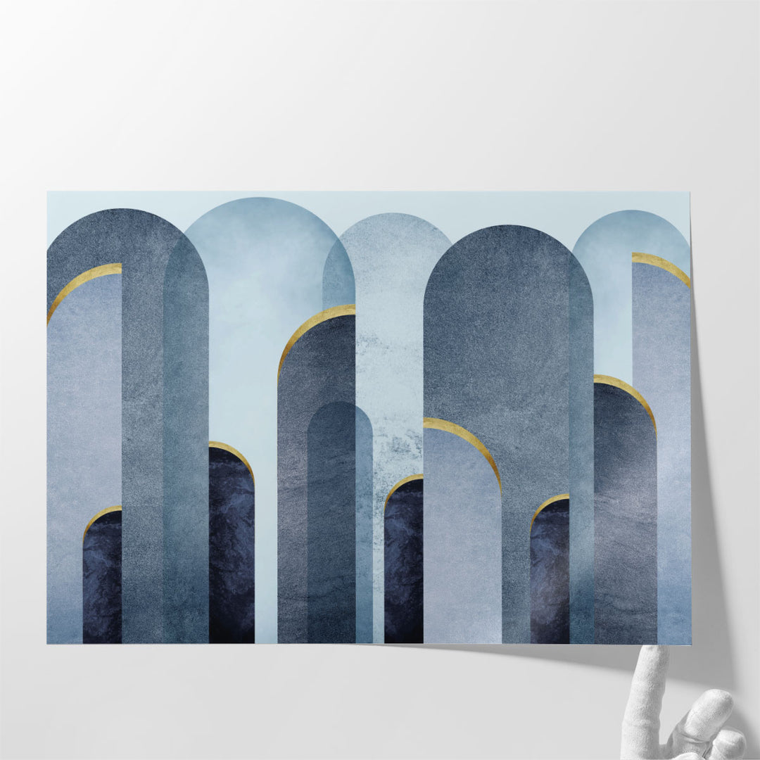 MidCentury Arches Blue Gold - Canvas Print Wall Art