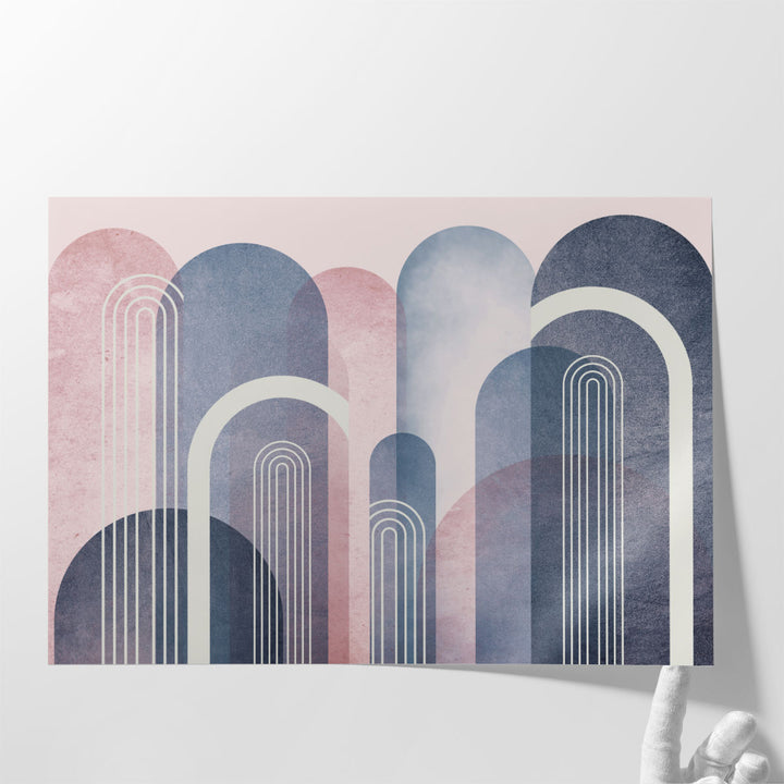 MidCentury Arches Blush Navy - Canvas Print Wall Art