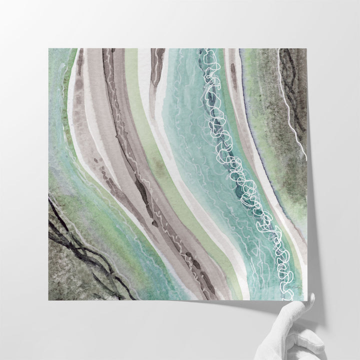 Abstract Green Mauve Rivers 3 - Canvas Print Wall Art