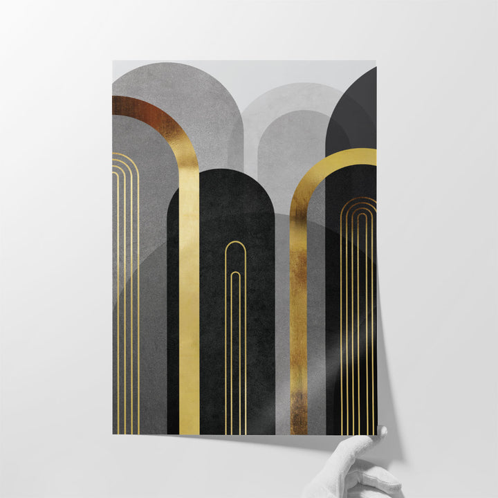 MidCentury Arches Black Gold 1- Canvas Print Wall Art