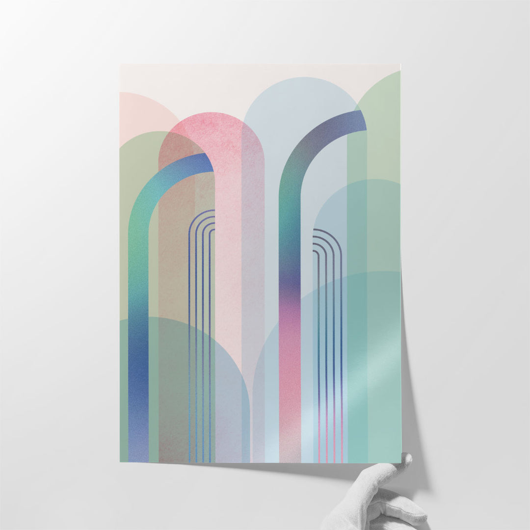 MidCentury Arches Pastel Rainbows 2 - Canvas Print Wall Art