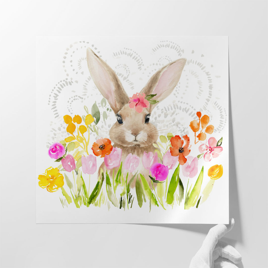 April Flowers and Bunny I - Canvas Print Wall Art