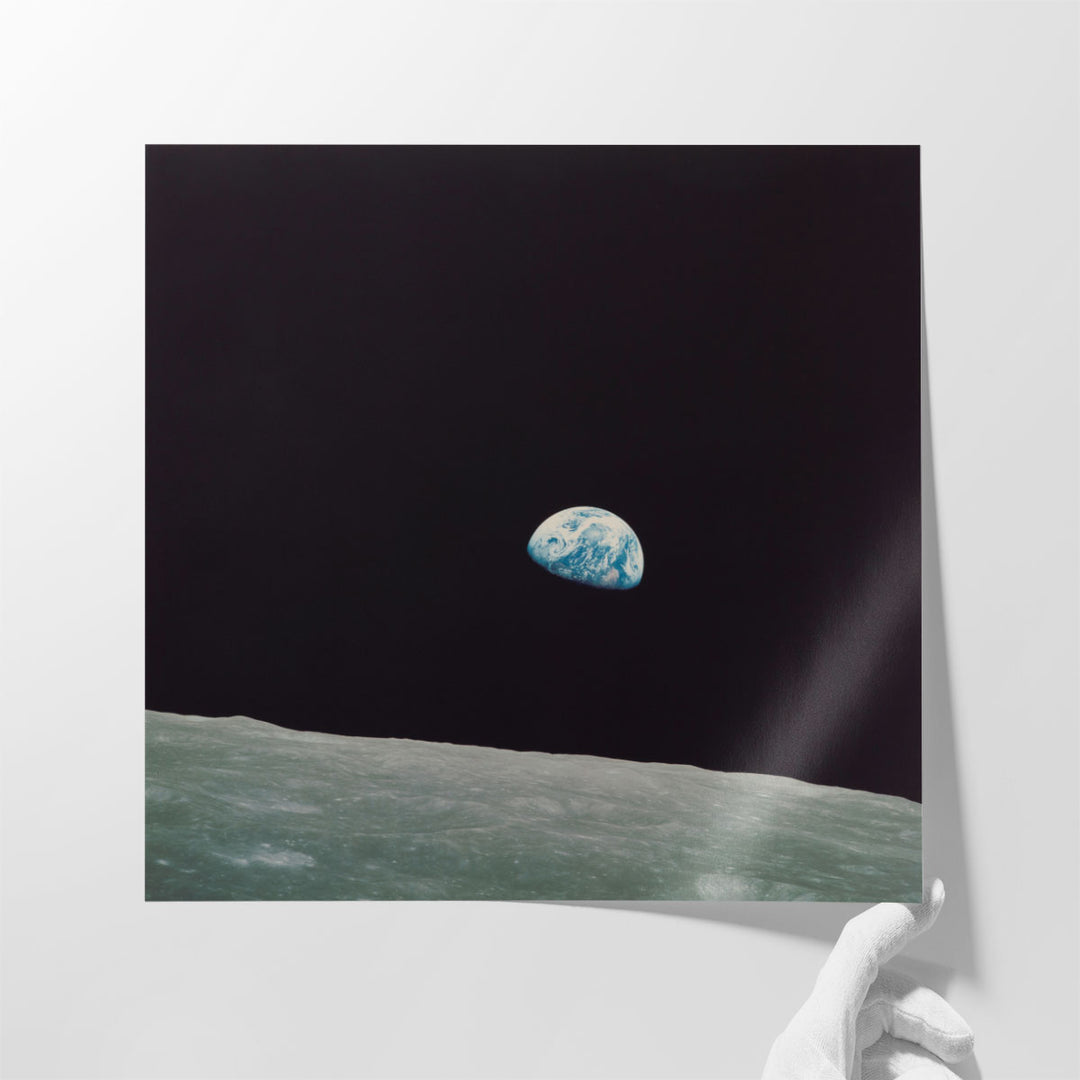 First Earth Rise Black and White - Canvas Print Wall Art