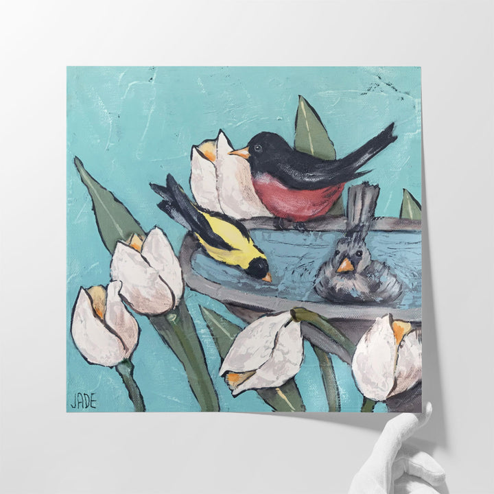 Garden Bird Bath Party I - Canvas Print Wall Art