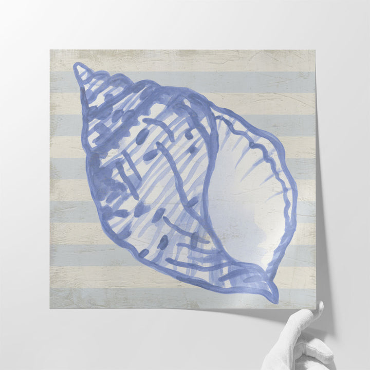 Blue Shell on Stripes I - Canvas Print Wall Art