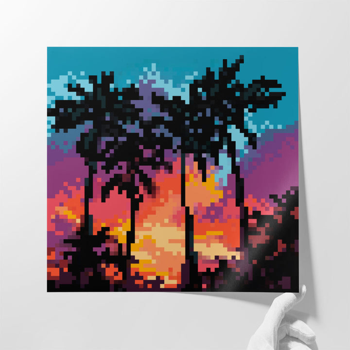 Pixel Palm Sunset I - Canvas Print Wall Art