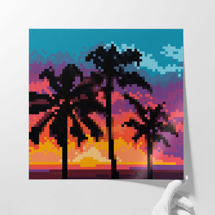 Pixel Palm Sunset II - Canvas Print Wall Art