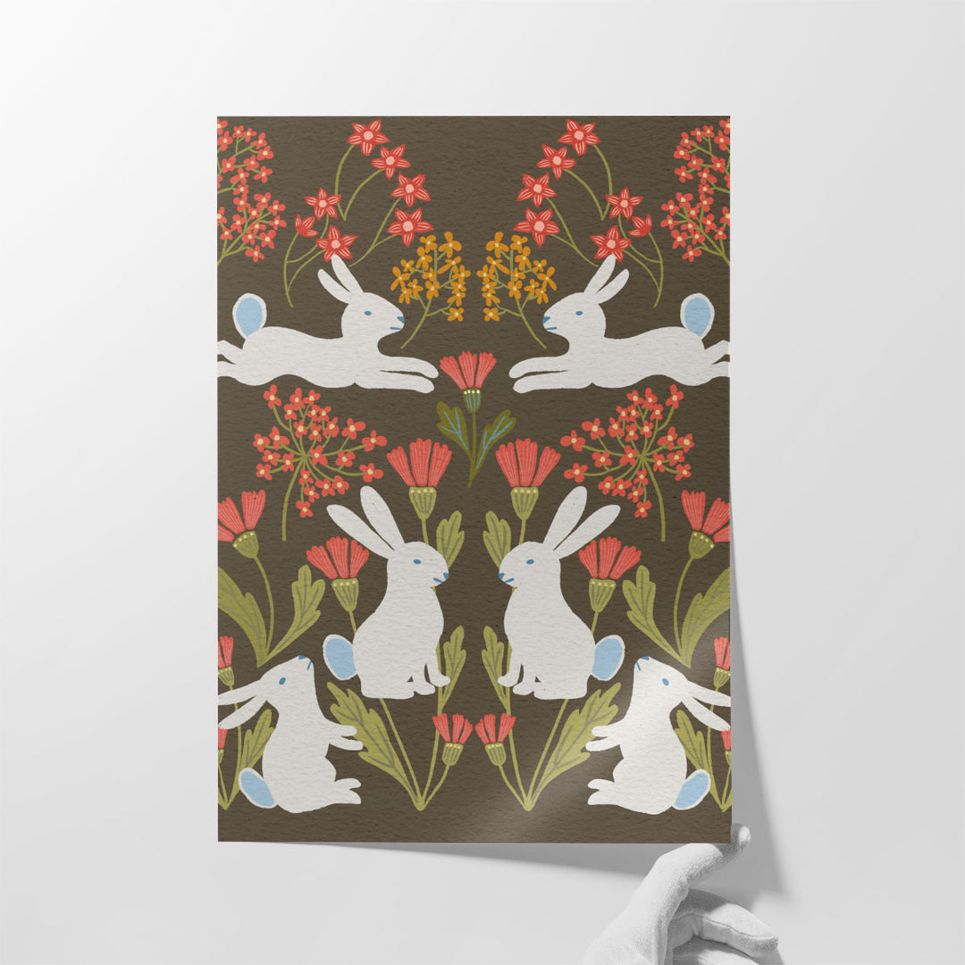 Folk Flower and Rabbit II - Canvas Print Wall Art