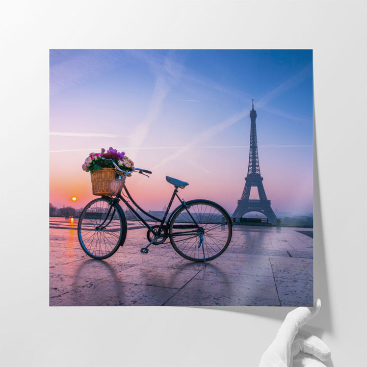 Bicycle with a Basket of Flowers - Canvas Print Wall Art