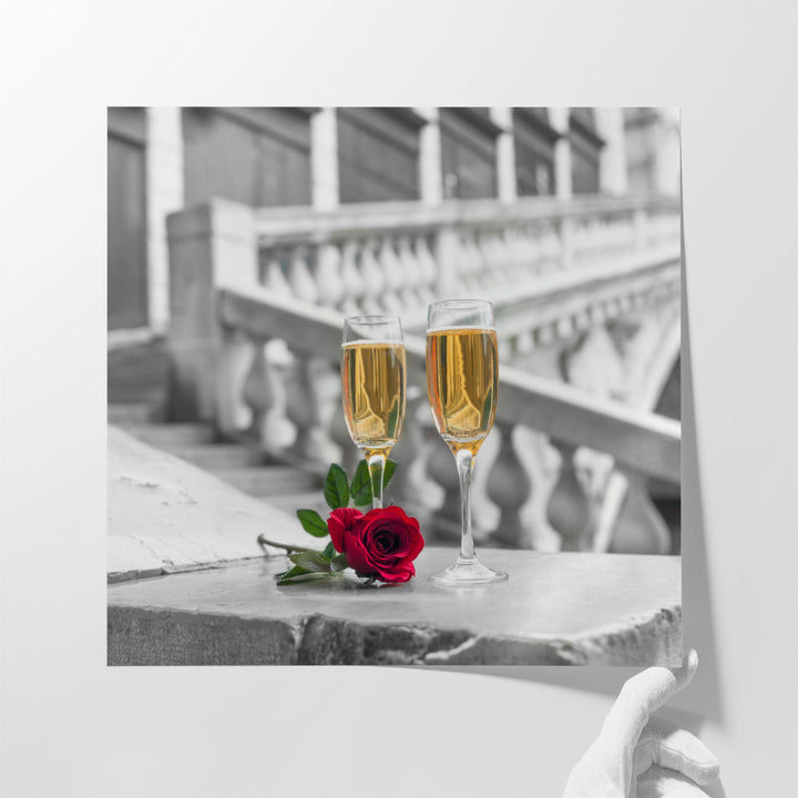 Champagne Glasses on Rialto Bridge, Venice, Italy - Canvas Print Wall Art