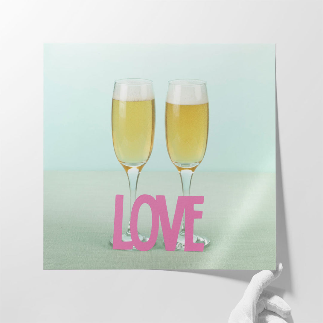 Champagne Glasses with the Letters Love - Canvas Print Wall Art