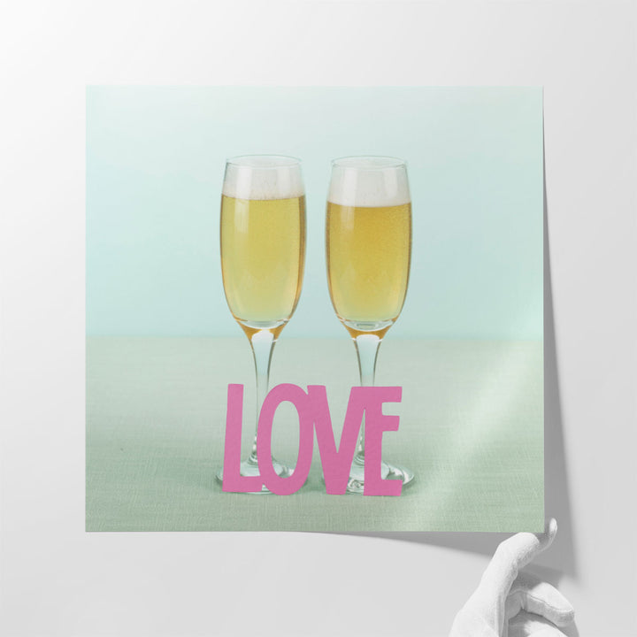 Champagne Glasses with the Letters Love - Canvas Print Wall Art