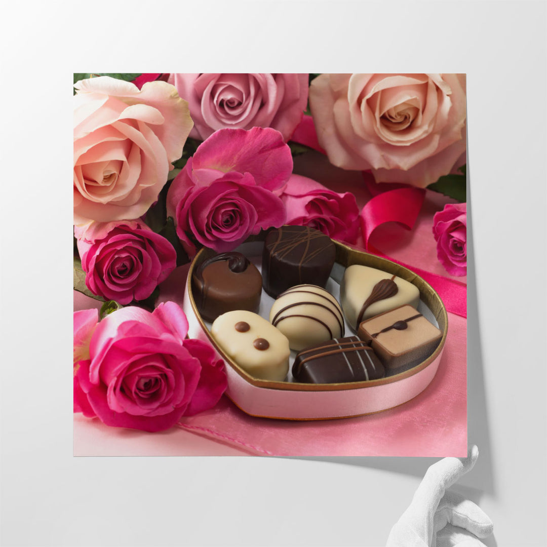 Chocolate Gift Box with Roses 2 - Canvas Print Wall Art