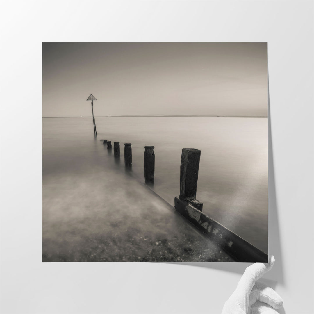 Groynes at Dusk, Hayling Island, UK - Canvas Print Wall Art