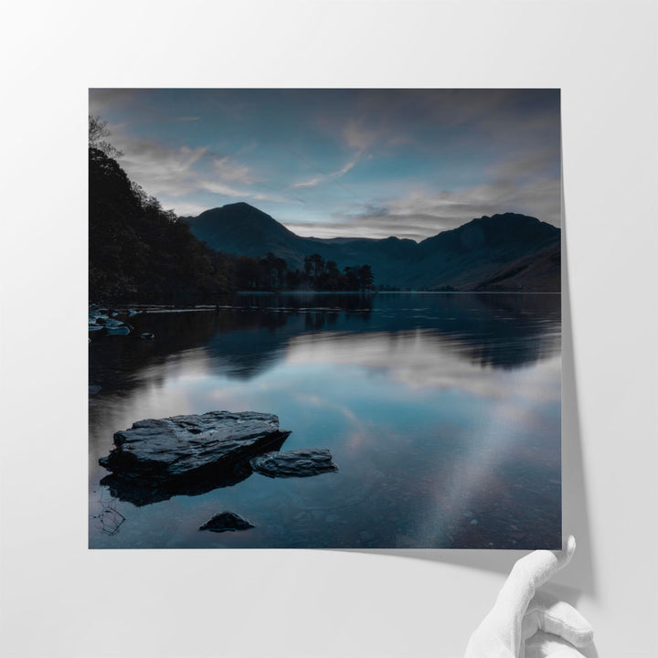 Rocks and Still Lake - Canvas Print Wall Art